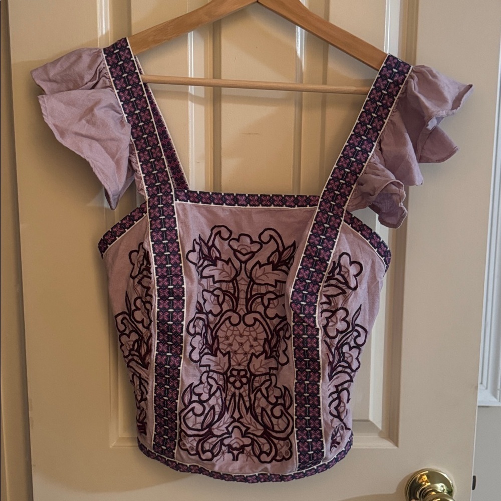 Lavender Embroidered Sleeveless Top sold by Anthropologie